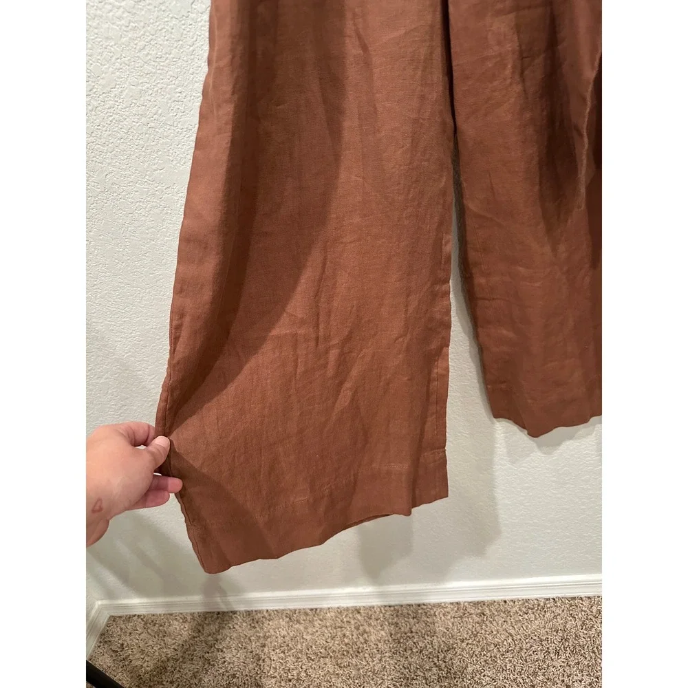 Everlane The Wrap Jumpsuit Brown Linen Blend Wrap V-Neck Wide Leg Belted Size 0